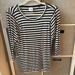 CAbi Black and White Striped Long Sleeve Top